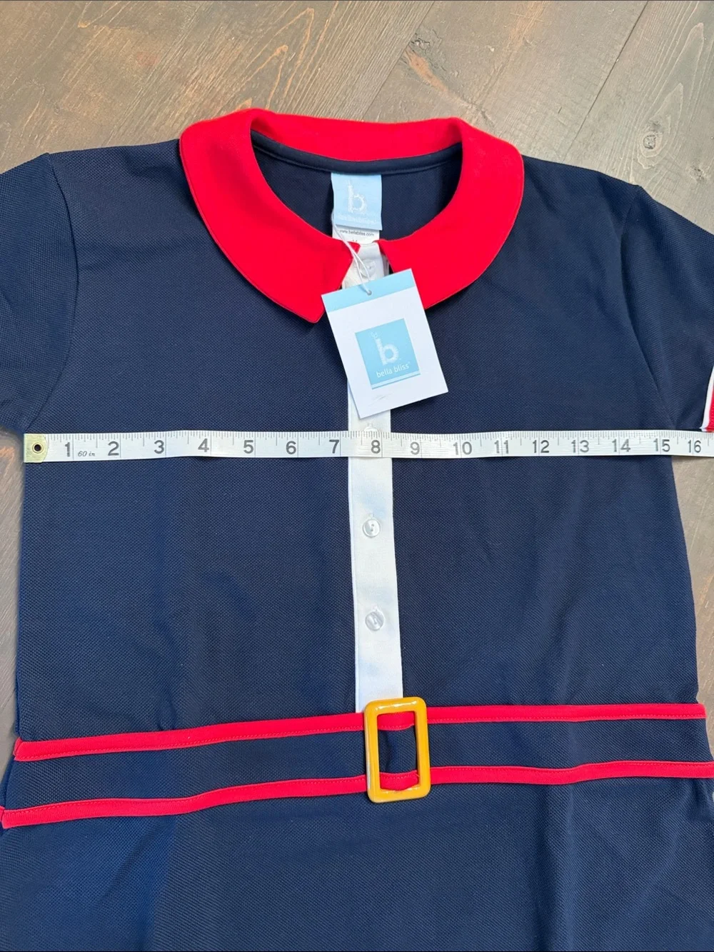 NWT Bella Bliss Red Collar Navy Dress Belted School Size 14 Girls
